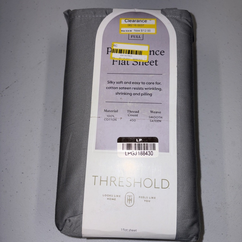 Full 400 Thread Count Performance Flat Sheet Classic Gray - Threshold: Cotton